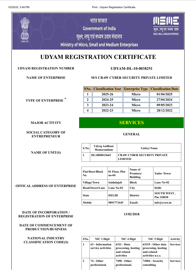 UDYAM MSME Certificaton