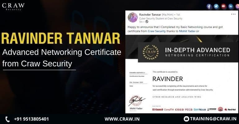 Ravinder Tanwar: Basic Networking Certification from Craw Security