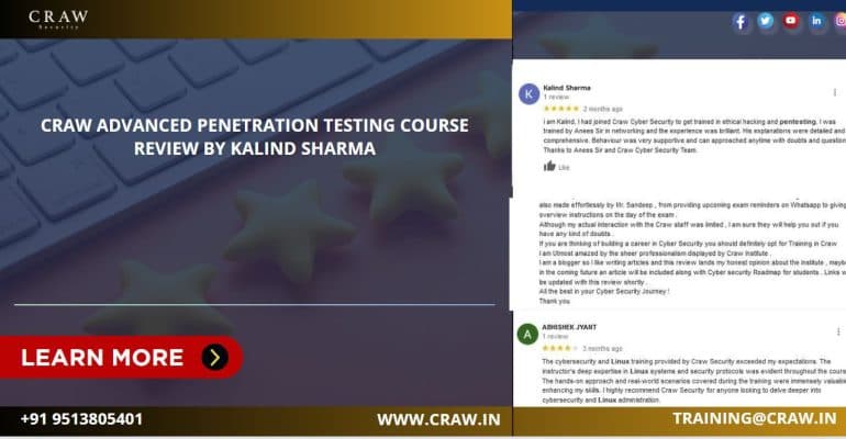 Craw Advanced Penetration Testing Course Review by Kalind Sharma | Penetration Testing Course