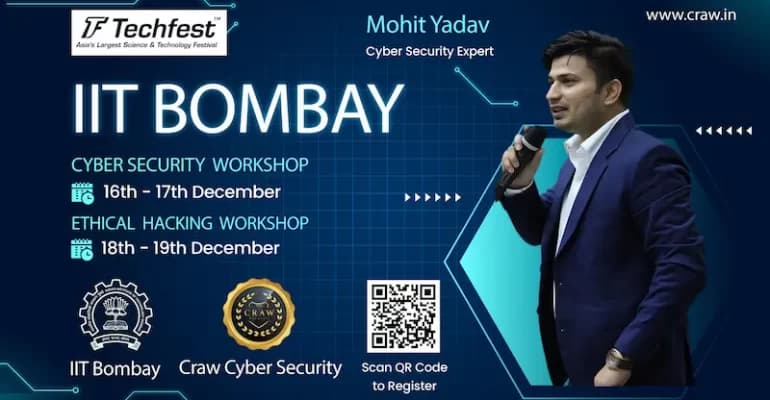 Ethical Hacking and Cybersecurity Workshop in TechFest 2024 at IIT Bombay by Craw Security