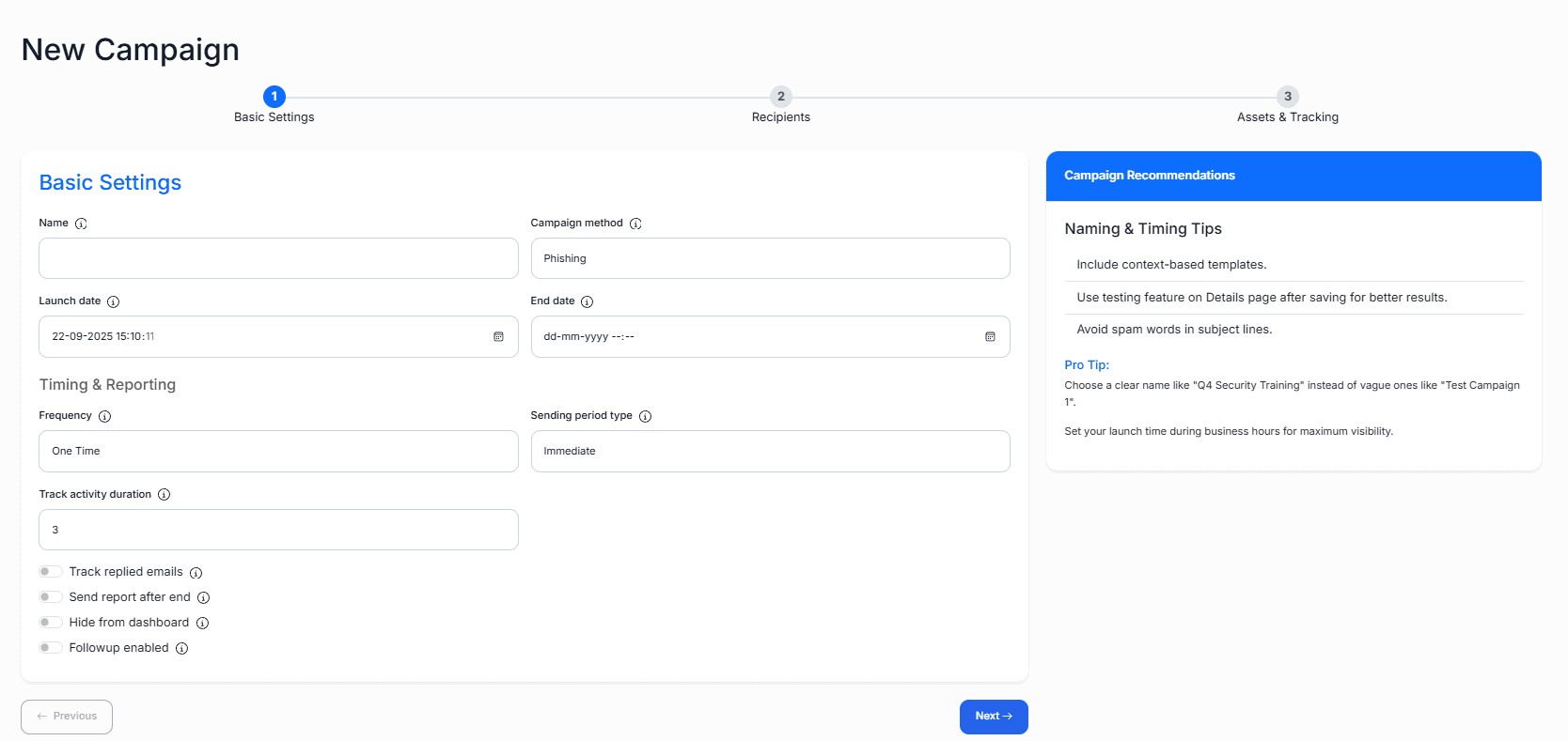 Step 1: Basic Settings Feature