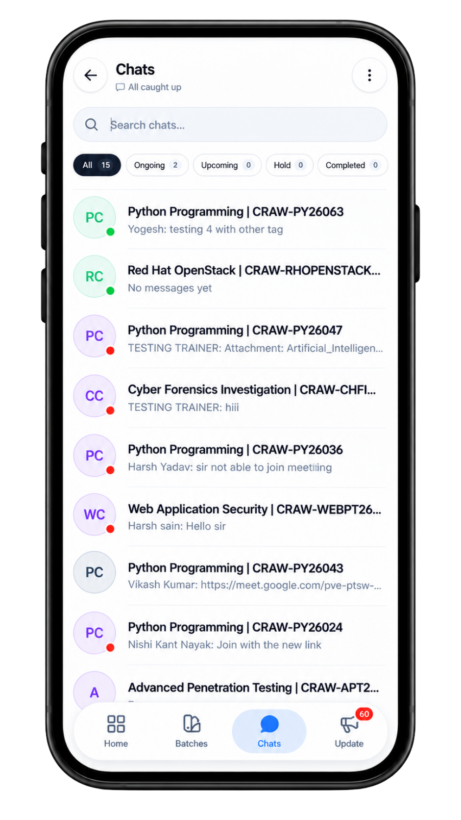 Craw Security app chat screen
