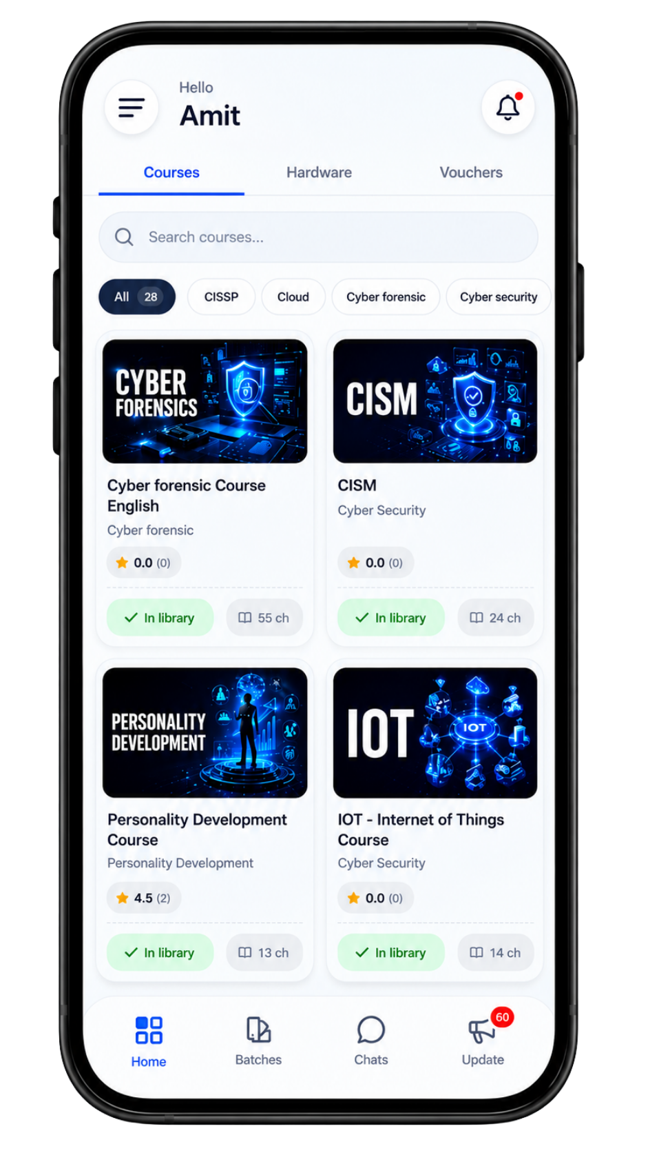 Craw Security app courses screen