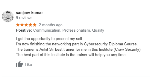 Sanjeev Kumar reviewed about Craw Security on Google