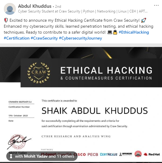 Abdul khuddus Ethical hacking