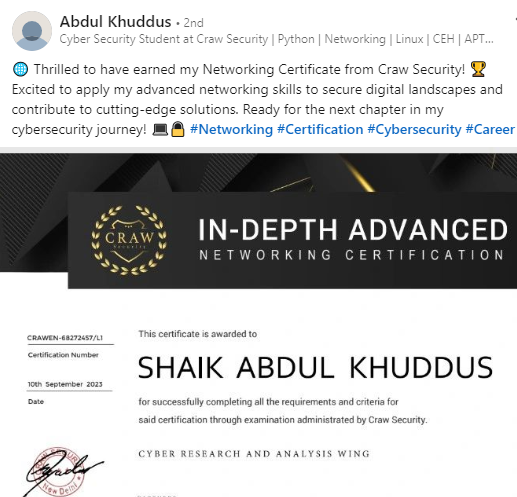 Abdul networking certificate