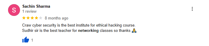 Craw Security student name Sachin Sharma praising networking course. 